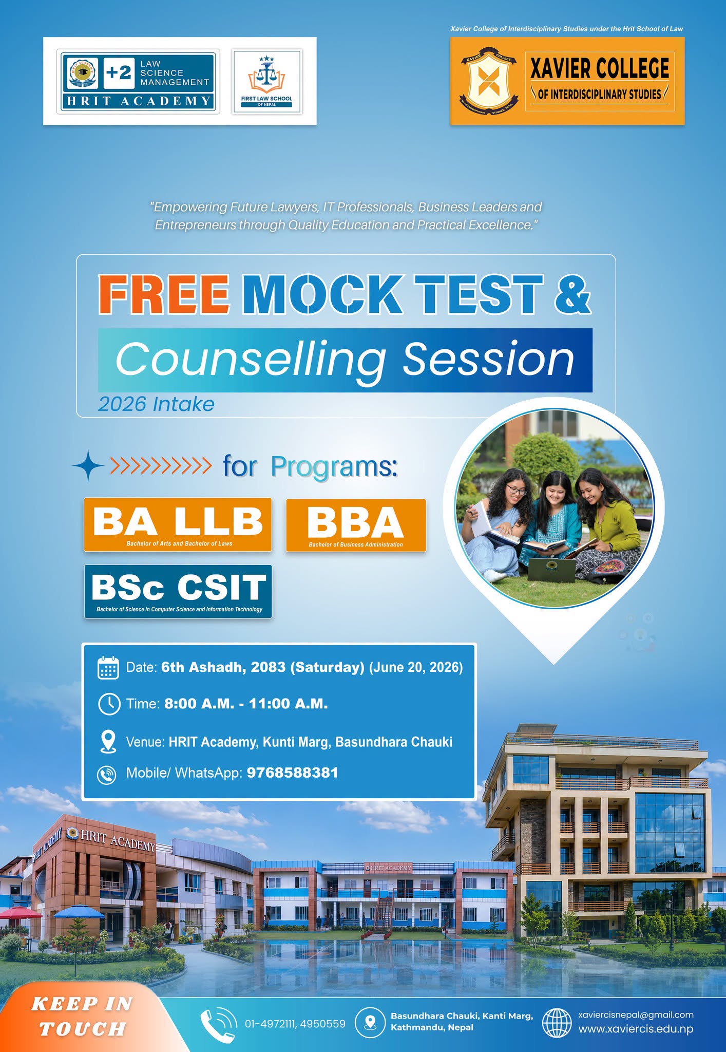 FREE MOCK TEST & COUNSELLING SESSION, 2026 Intake